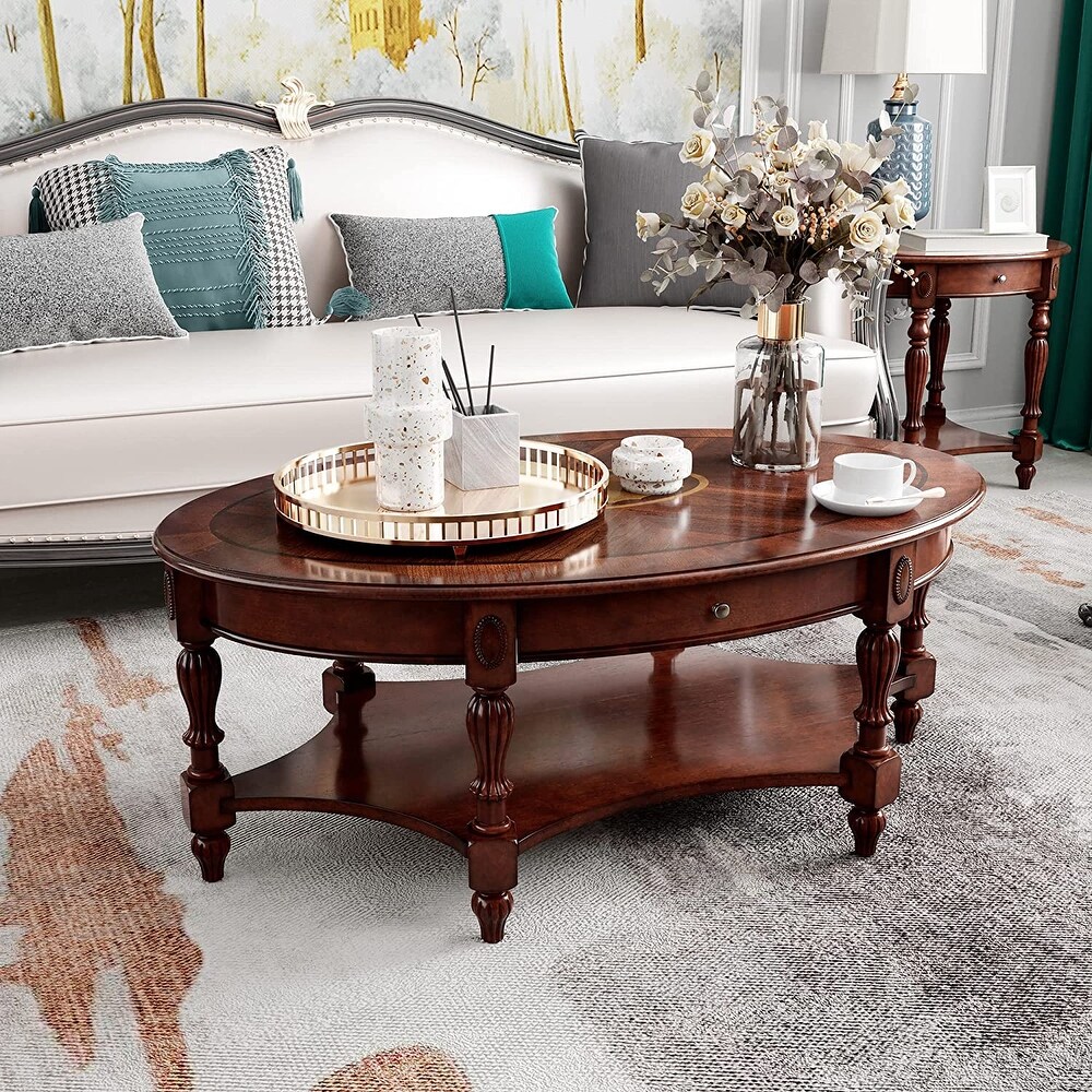 Solid Wood Coffee Table Console Table with Storage Drawer