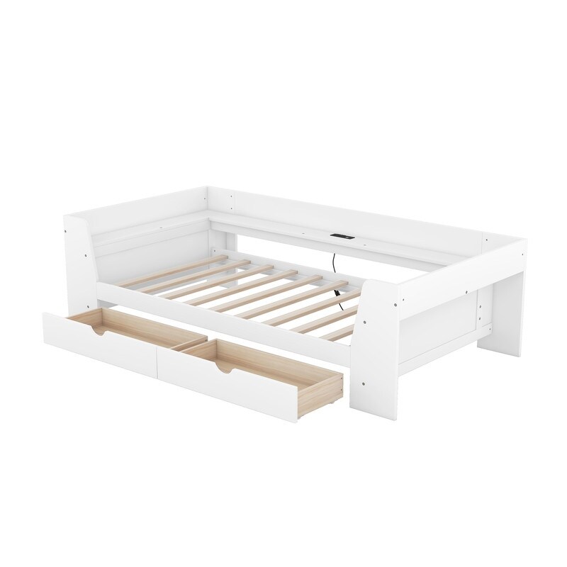 Twin Size Daybed w/Shelves  2 Drawers  Built In Charging Station