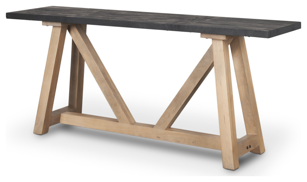 Rialto Black And Light Brown Solid Wood Console Table   Farmhouse   Console Tables   by Mercana  Houzz