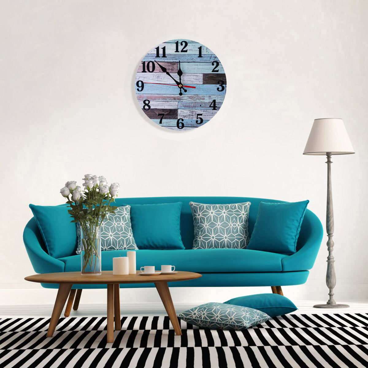 HQZY Wall Clocks - Vintage Coastal Worn Blue 10 Inch Round Battery Operated Wall Clock ，Wall clock for Living Room Kitchen Bedroom