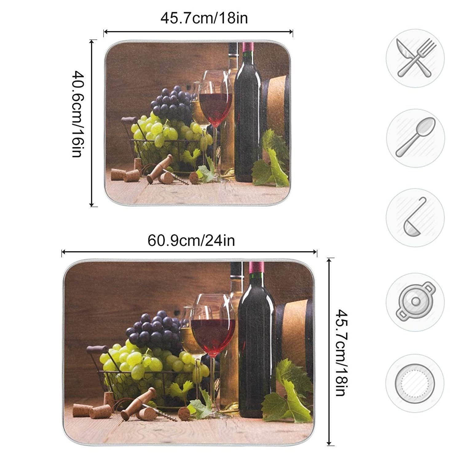 Wine Grape Still Life Dish Drying Mat For Kitchen Foldable Reversible Microfiber Absorben