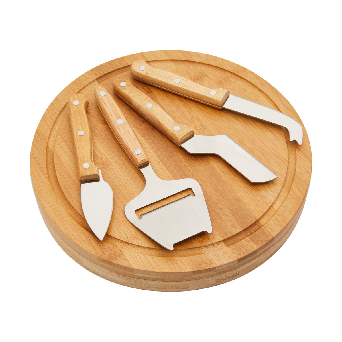 4 piece set - Cheese Cutting Board and Knife Tools for Charcuterie Meat， Swivel Bamboo Tray， 10.2 x 1.5 inches