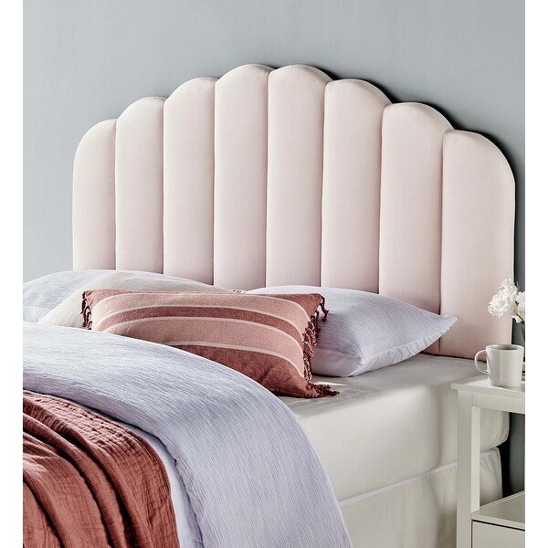 Burney Scalloped Pink Velvet Upholstered Full/Queen Size Headboard - - 31684736