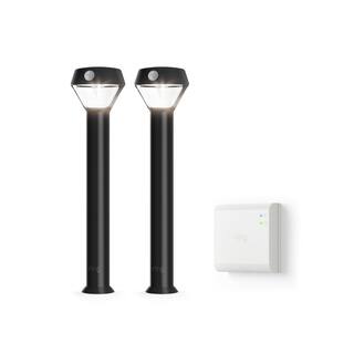 Ring Smart Lighting Motion Activated Outdoor Solar Integrated LED Black Pathlight with Smart Lighting Bridge (2-Pack) 5AT2X6-BEN0