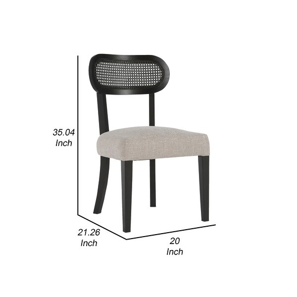 20 Inch Dining Chairs， Rattan Back， Set of 2， Wood Grains， Black， Gray