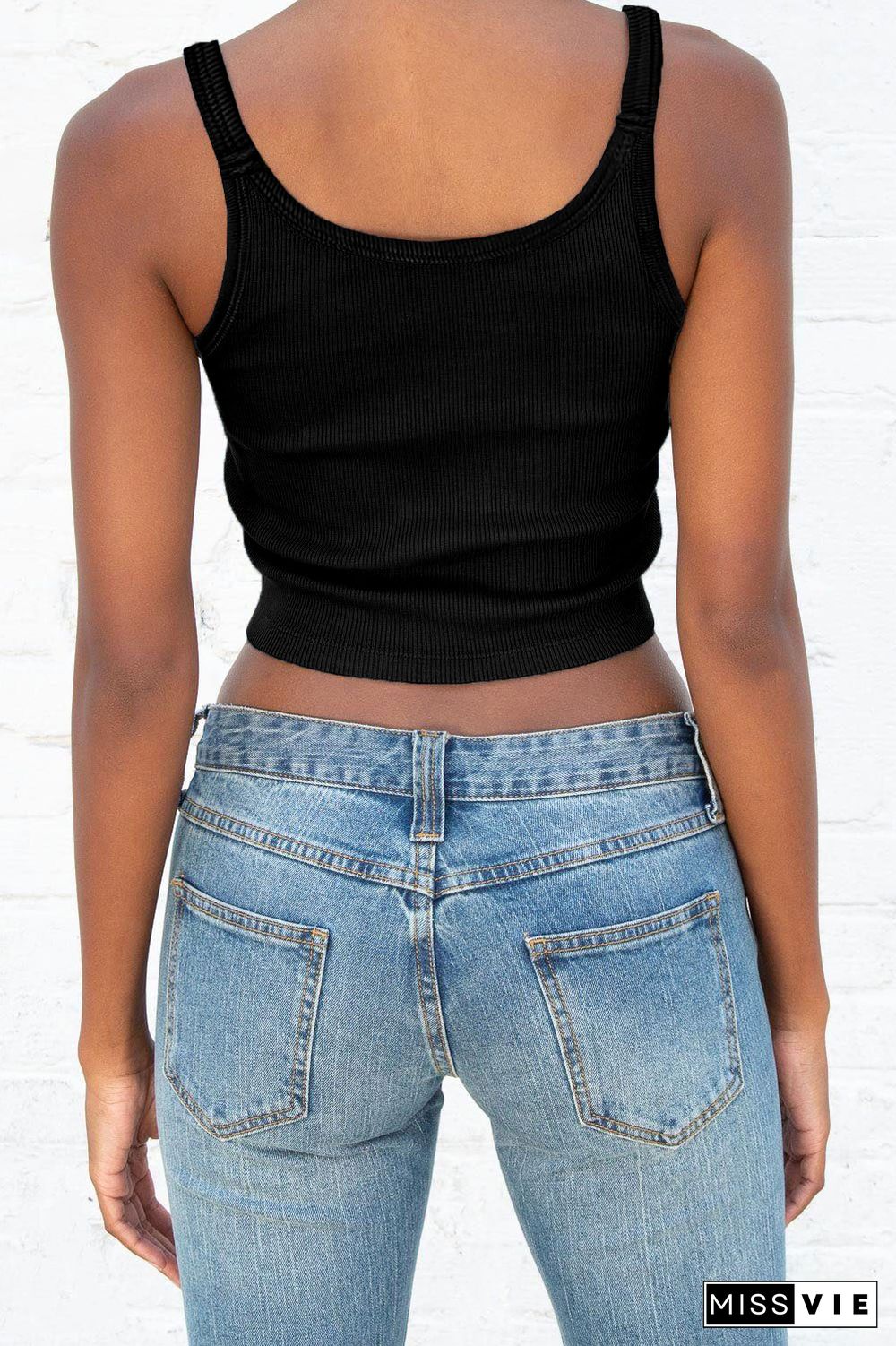 Black Ribbed Knit Cropped Tank Top