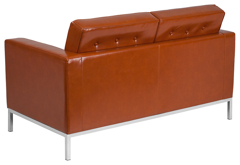 Contemporary Cognac LeatherSoft Loveseat with Stainless Steel Frame   Contemporary   Loveseats   by Pot Racks Plus  Houzz