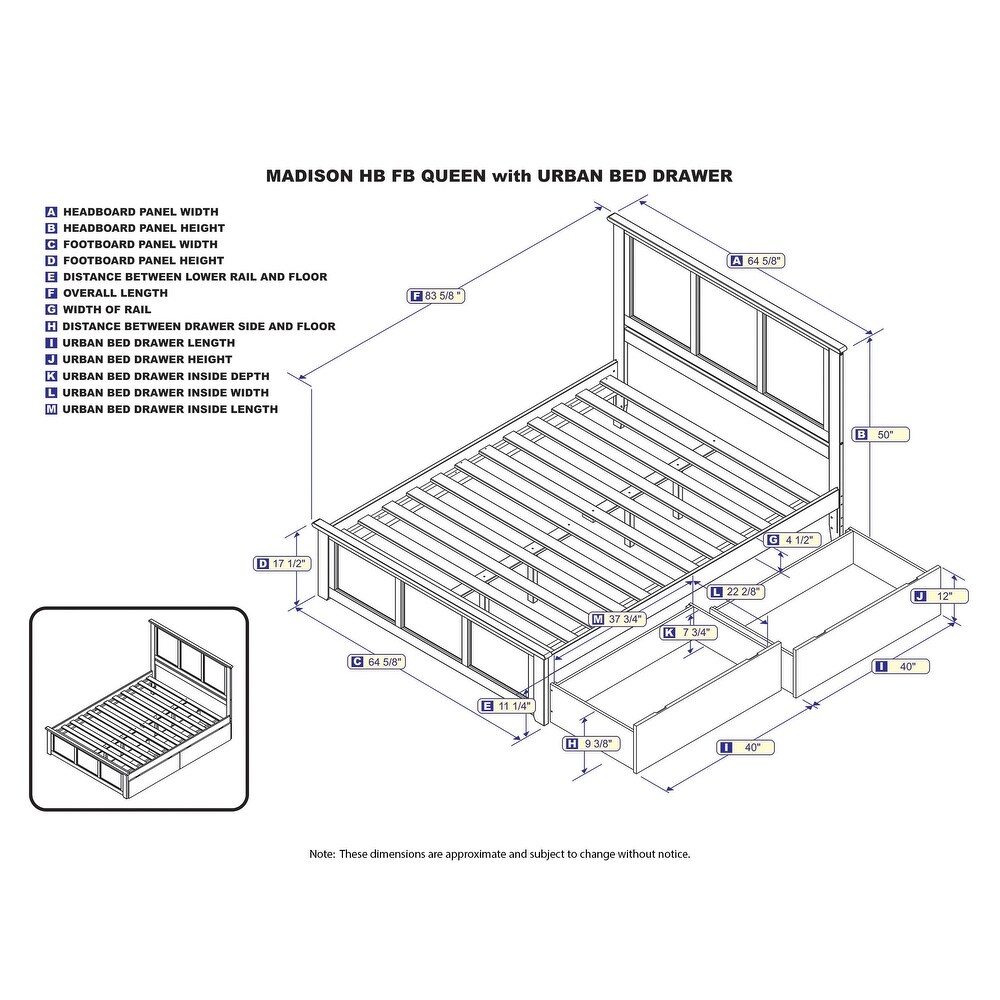 Madison White Queen Platform Bed with 2 Drawers