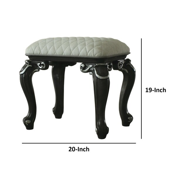 Backless Stool with Cushion Seat and Cabriole Legs， Gray and White