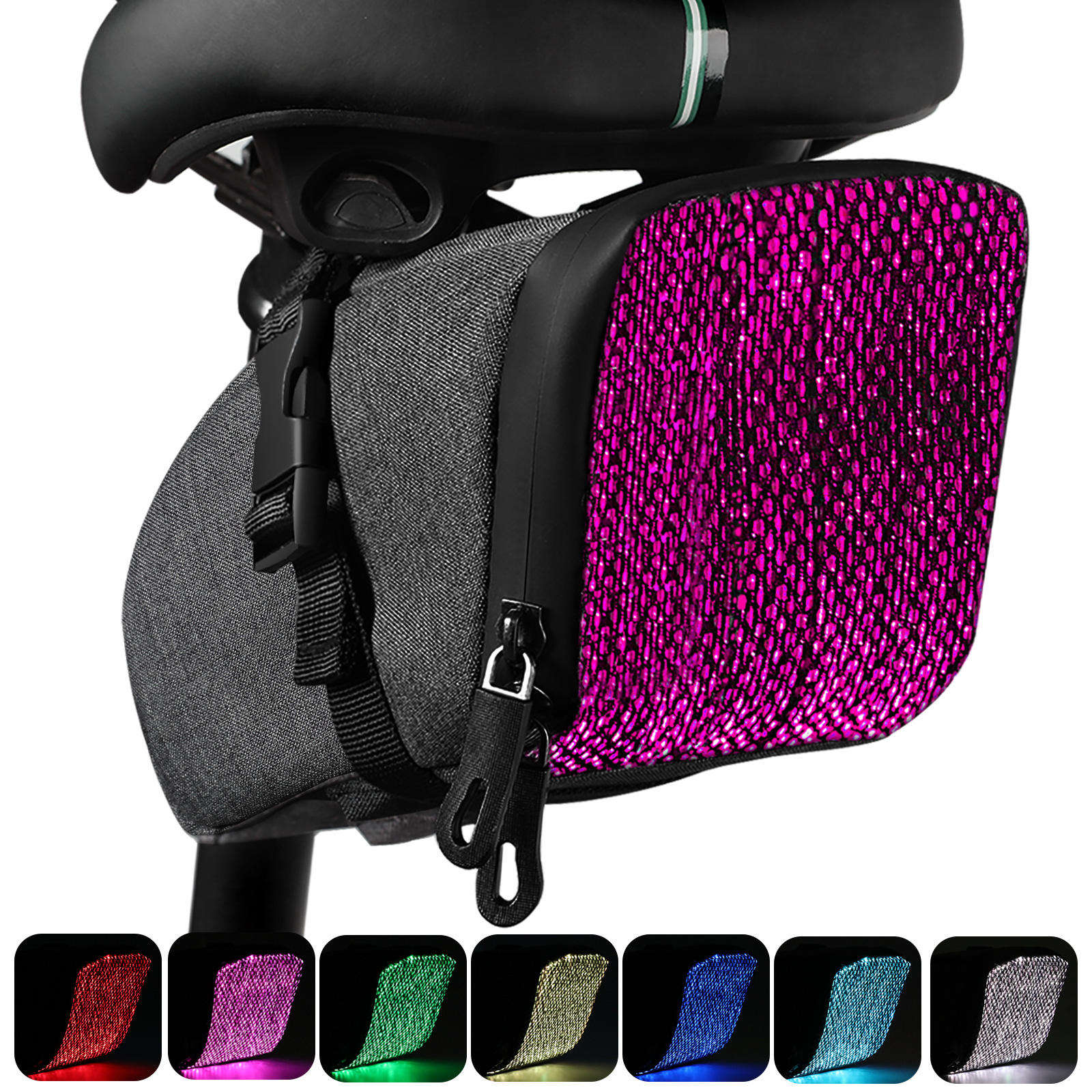 Road Cycling Saddle Bag Mountain Bike Bags Waterproof Polyester Bicycle Saddle Bag with Multicolor LED Tail Light