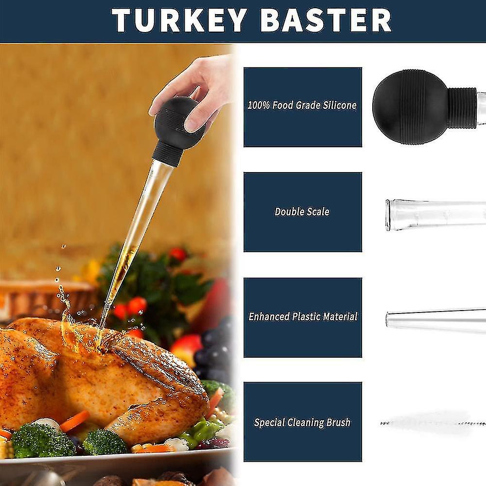 Turkey Baster With Cleaning Brush - Food Grade Syringe Baster For Cooking and Basting With Detachable Round Bulb