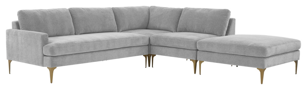 Serena Gray Velvet Large Right Arm Facing Chaise Sectional   Midcentury   Sectional Sofas   by First of a Kind USA Inc  Houzz