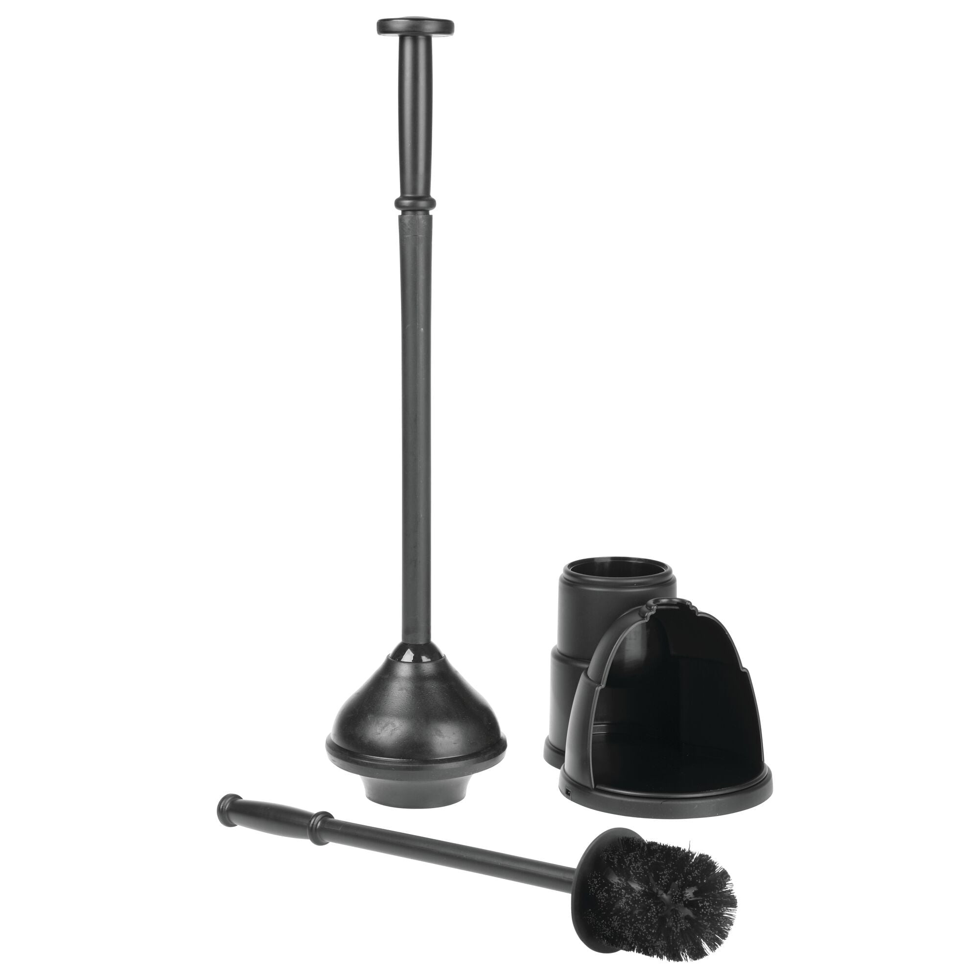 mDesign Plunger and Brush Set for Toilet Bowl - Hidden， Modern Toilet Brush and Plunger Set with Caddy - Brush Cleaner and Plunger Combo with Holder for Bathroom - Hyde Collection - Black