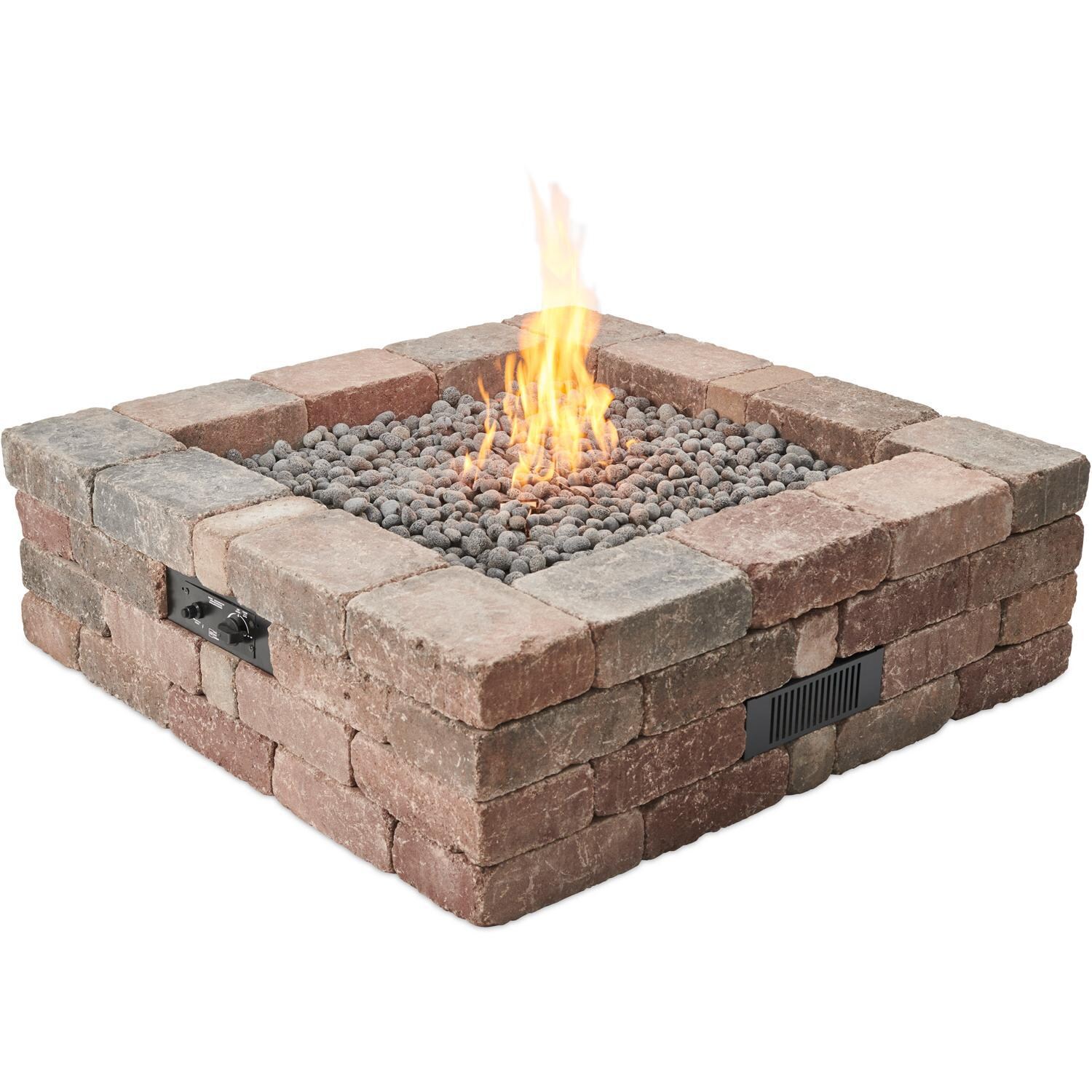 The Outdoor GreatRoom Company Bronson Block 51-Inch Square Propane Gas Fire Pit Kit with 42-Inch Crystal Fire Burner