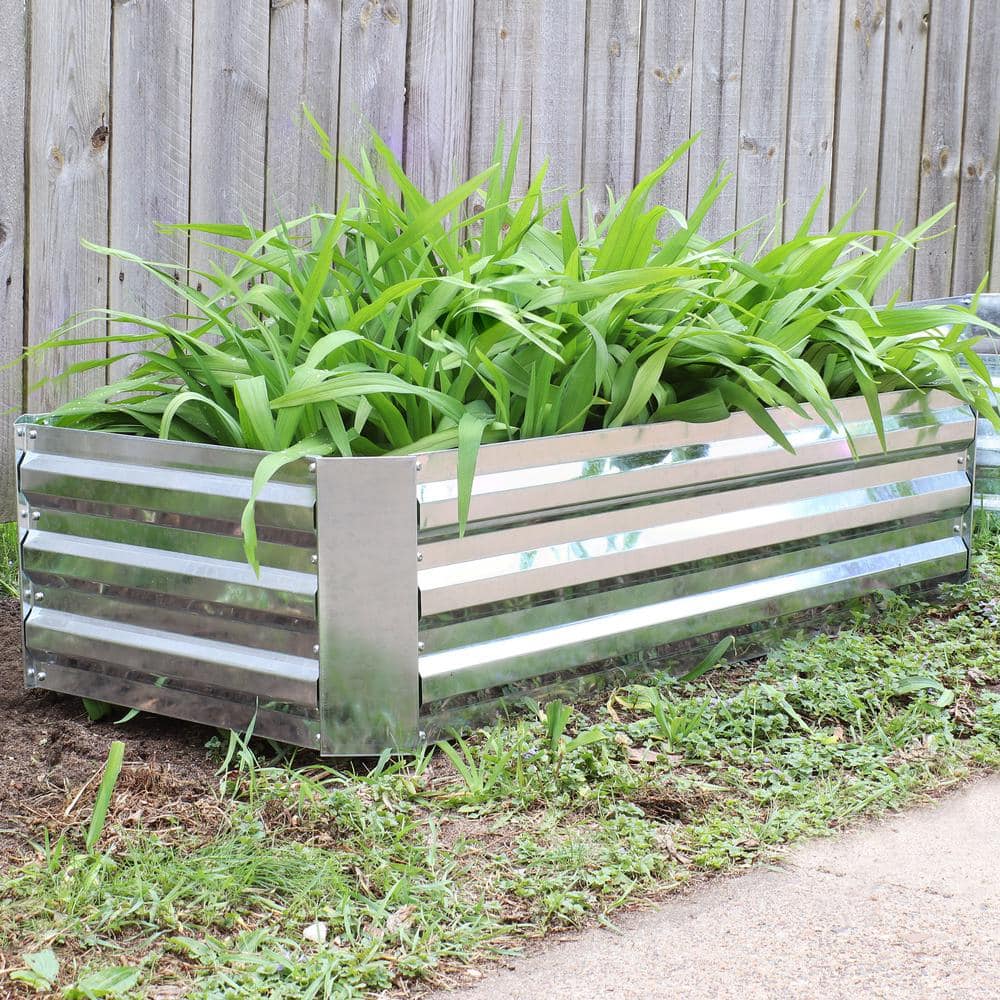 Sunnydaze Decor 48 in. Silver Rectangular Galvanized Steel Raised Beds (2-Pack) HB-512-2PK