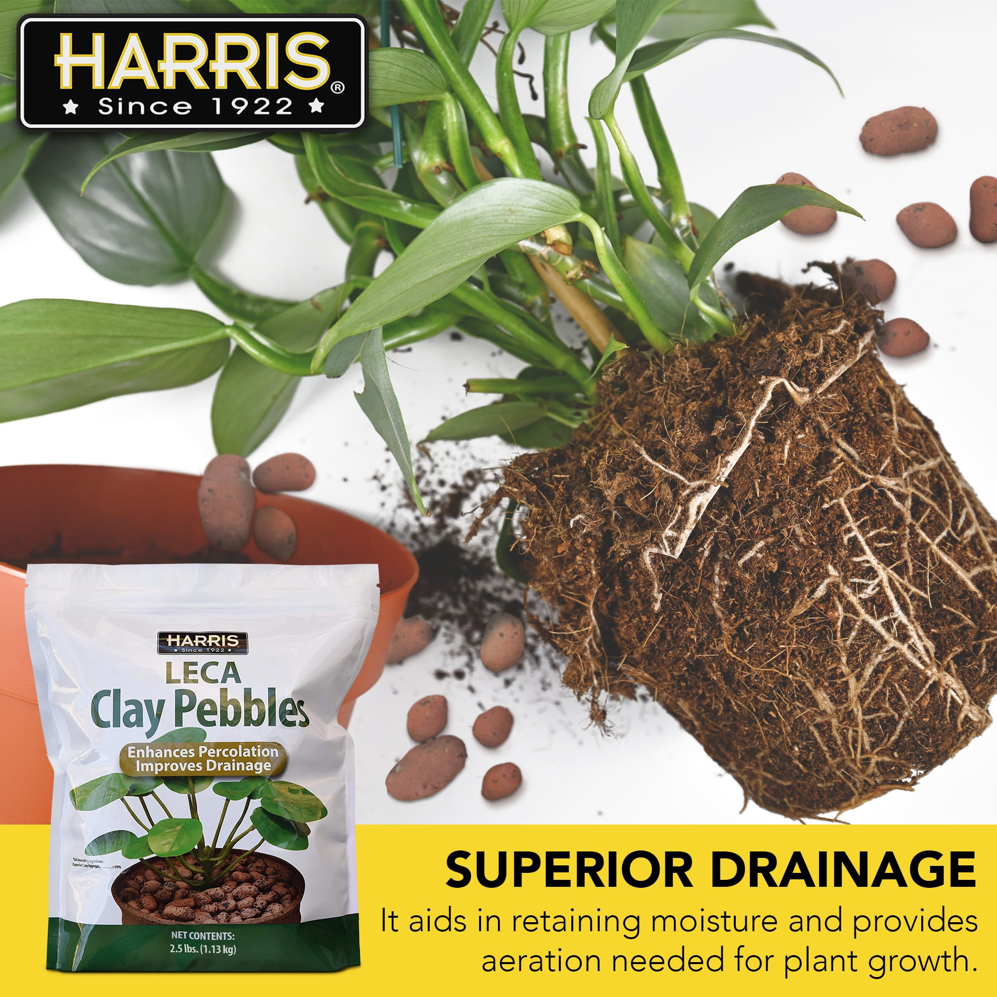 Harris LECA Expanded Clay Pebbles for Plants， 2.5lb for Indoor， Outdoor and Hydroponic Growing