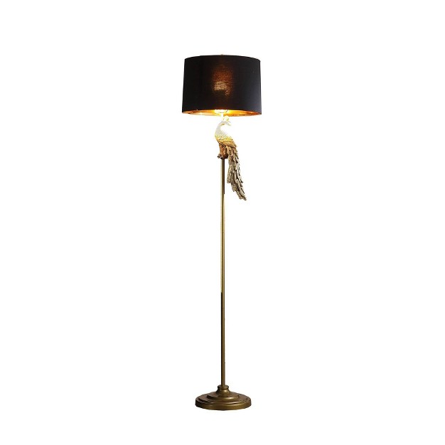 Modern Elegance Golden Peacock On A Pedestal Polyresin Floor Lamp Ore International