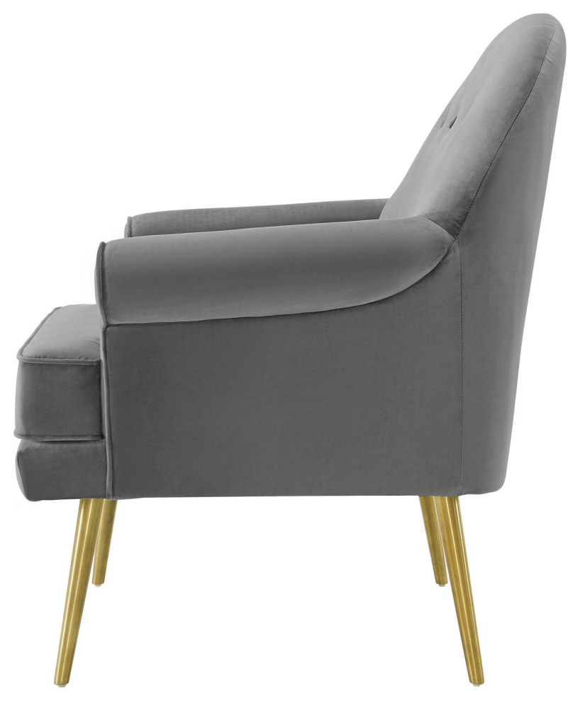 Lounge Accent Side Chair Armchair  Velvet Fabric Metal Steel  Grey Gray   Midcentury   Armchairs And Accent Chairs   by House Bound  Houzz