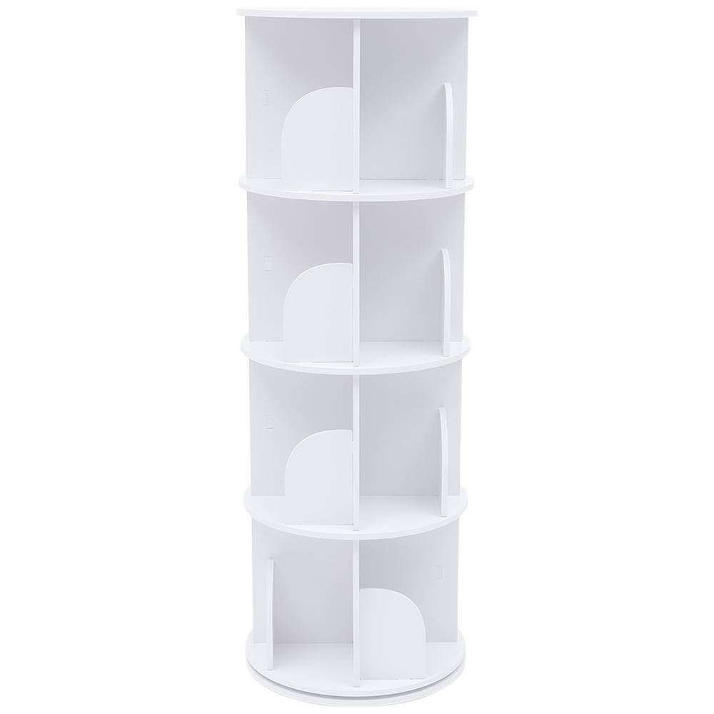 YIYIBYUS 15.7 in. White Rotating Bookshelf 360 Display Floor Standing Nordic 4-Shelf Bookcase HG-WMT-3219