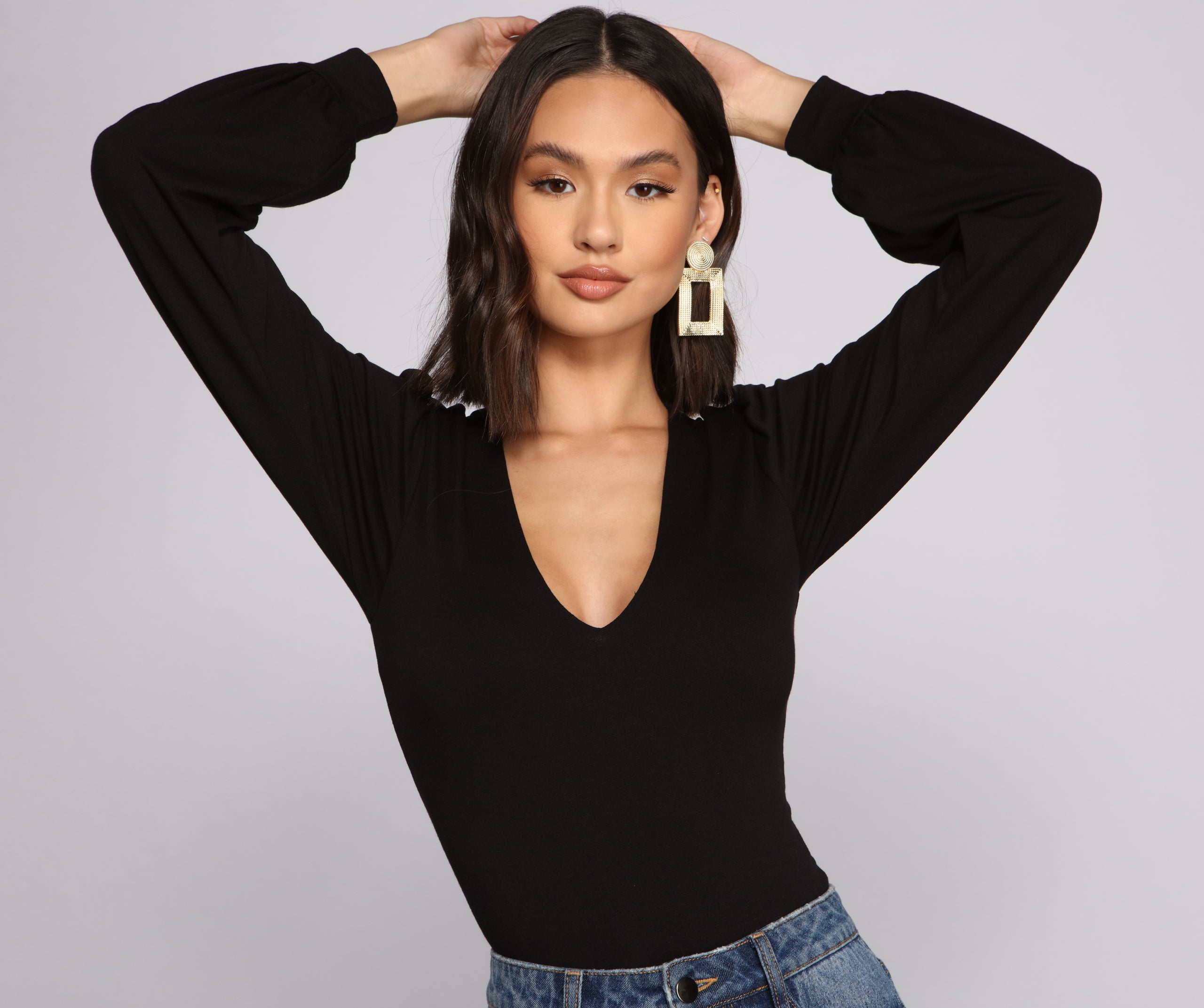 Bishop Sleeve V Neck Bodysuit