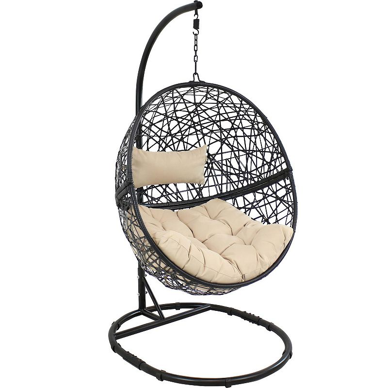 Sunnydaze Jackson Resin Wicker Hanging Egg Chair With Stand