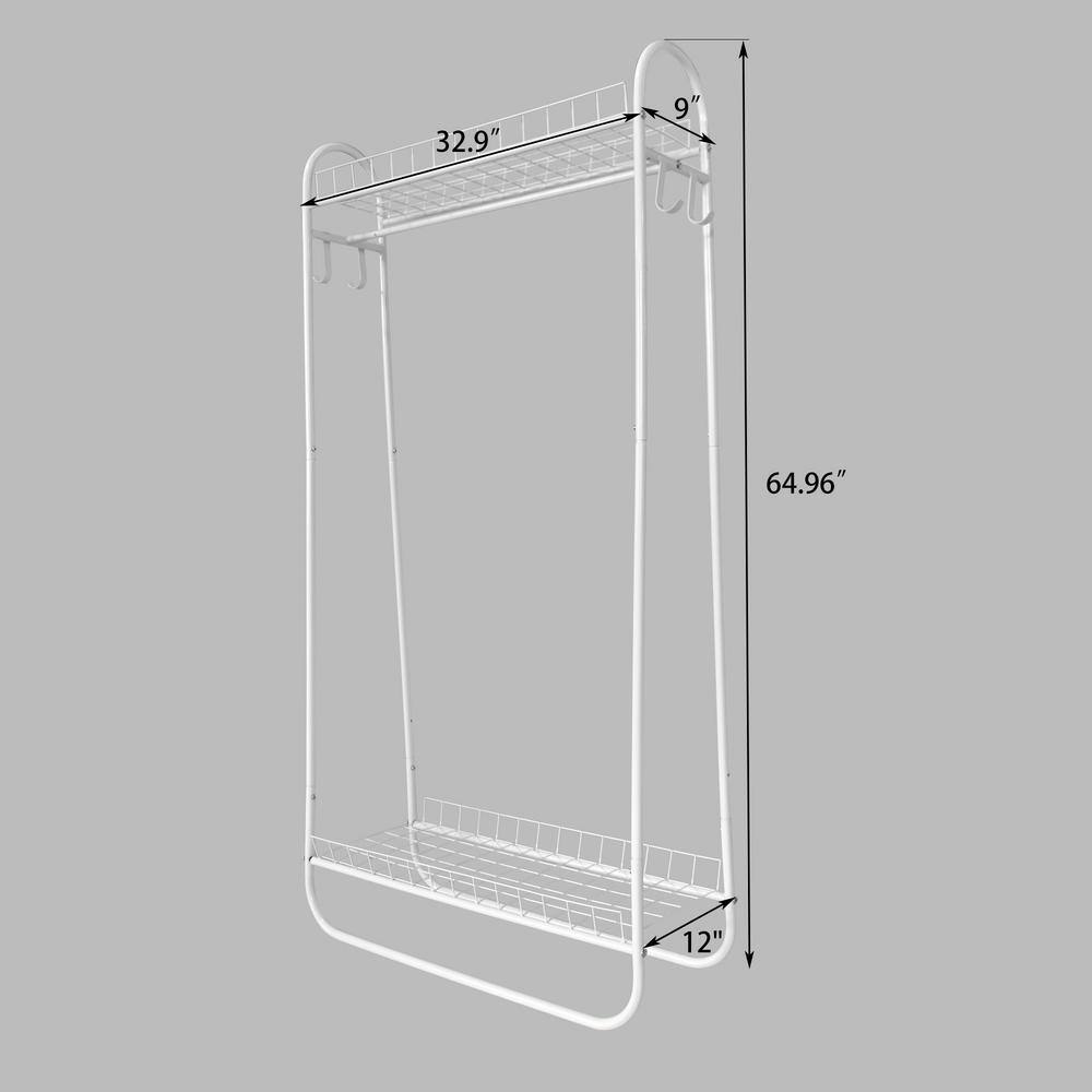 White Garment Rack Freestanding Hanger Double Rods Multi-functional Bedroom Clothing Rack LJ322GR-W