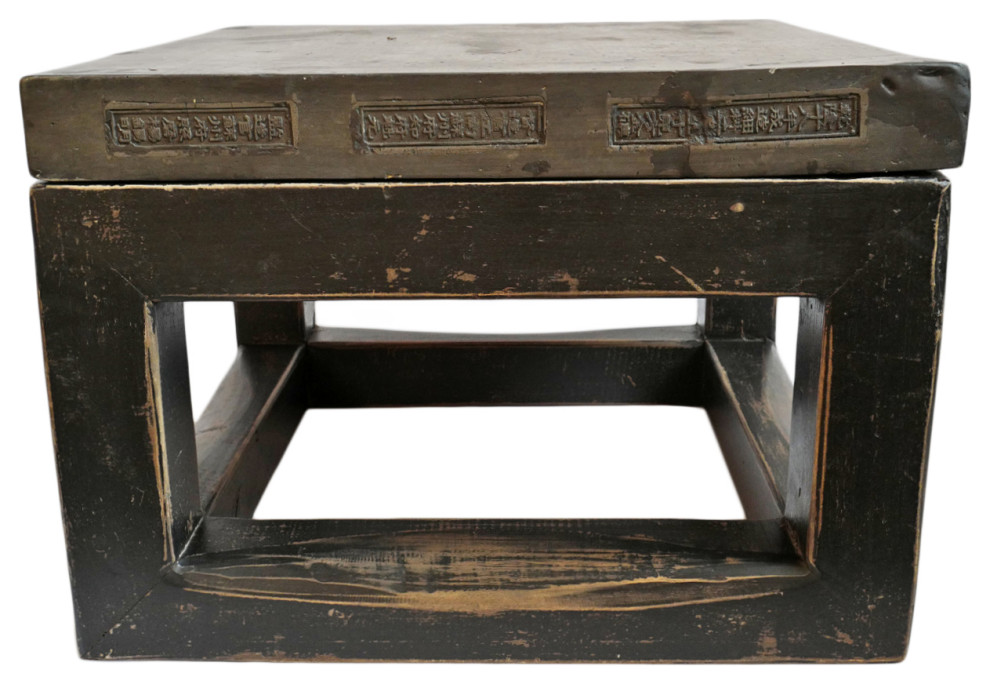 Consigned Black Square Stone Top Table   Asian   Side Tables And End Tables   by Design Mix Furniture  Houzz