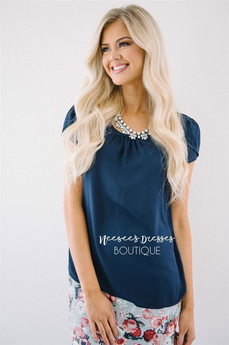 Navy Chiffon Top