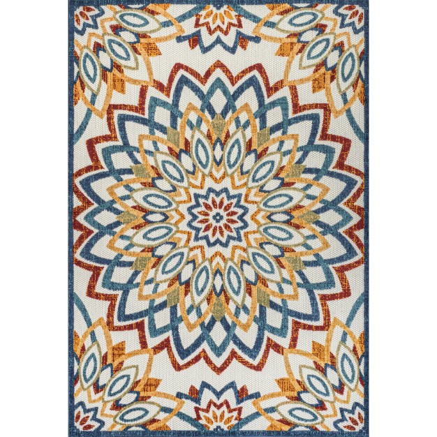 Flora Abstract Bold Mandala High low Indoor outdoor Area Rug Jonathan Y