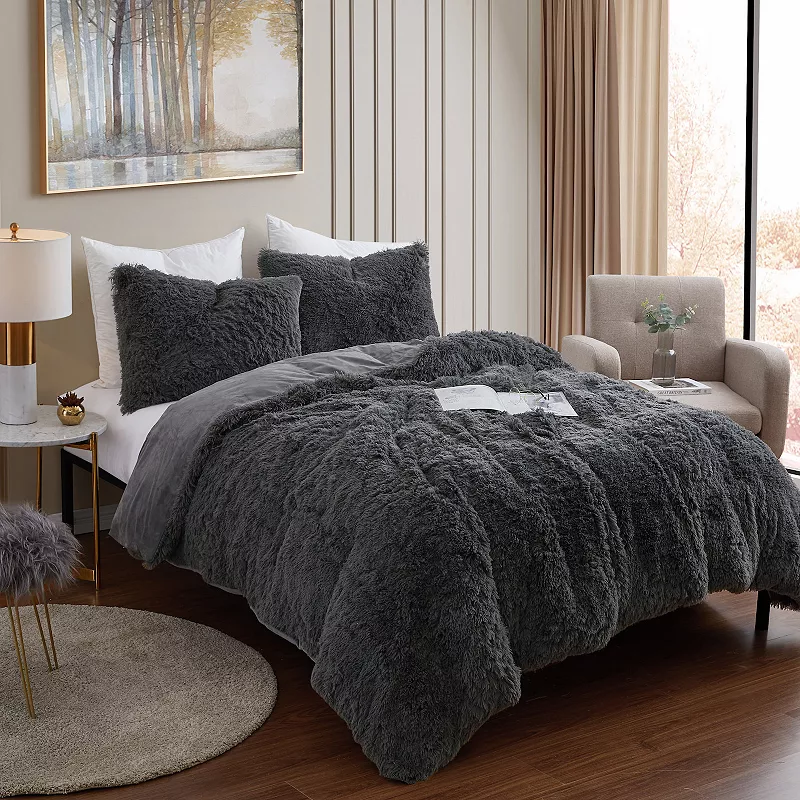 Sweet Home Collection Long Plush Shaggy Faux Fur Comforter Set with Shams