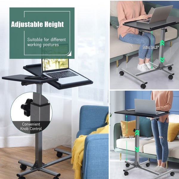 Gymax Mobile Laptop Stand on Wheels Height Adjustable Overbed Sofa - See Details