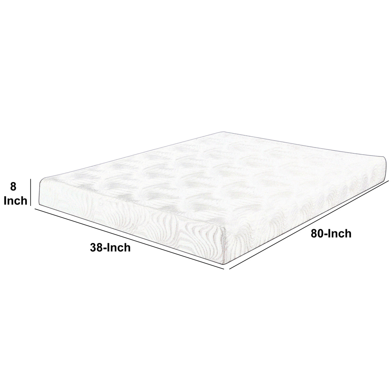 Twin XL Size Mattress with Patterned Fabric Upholstery, White- Saltoro Sherpi