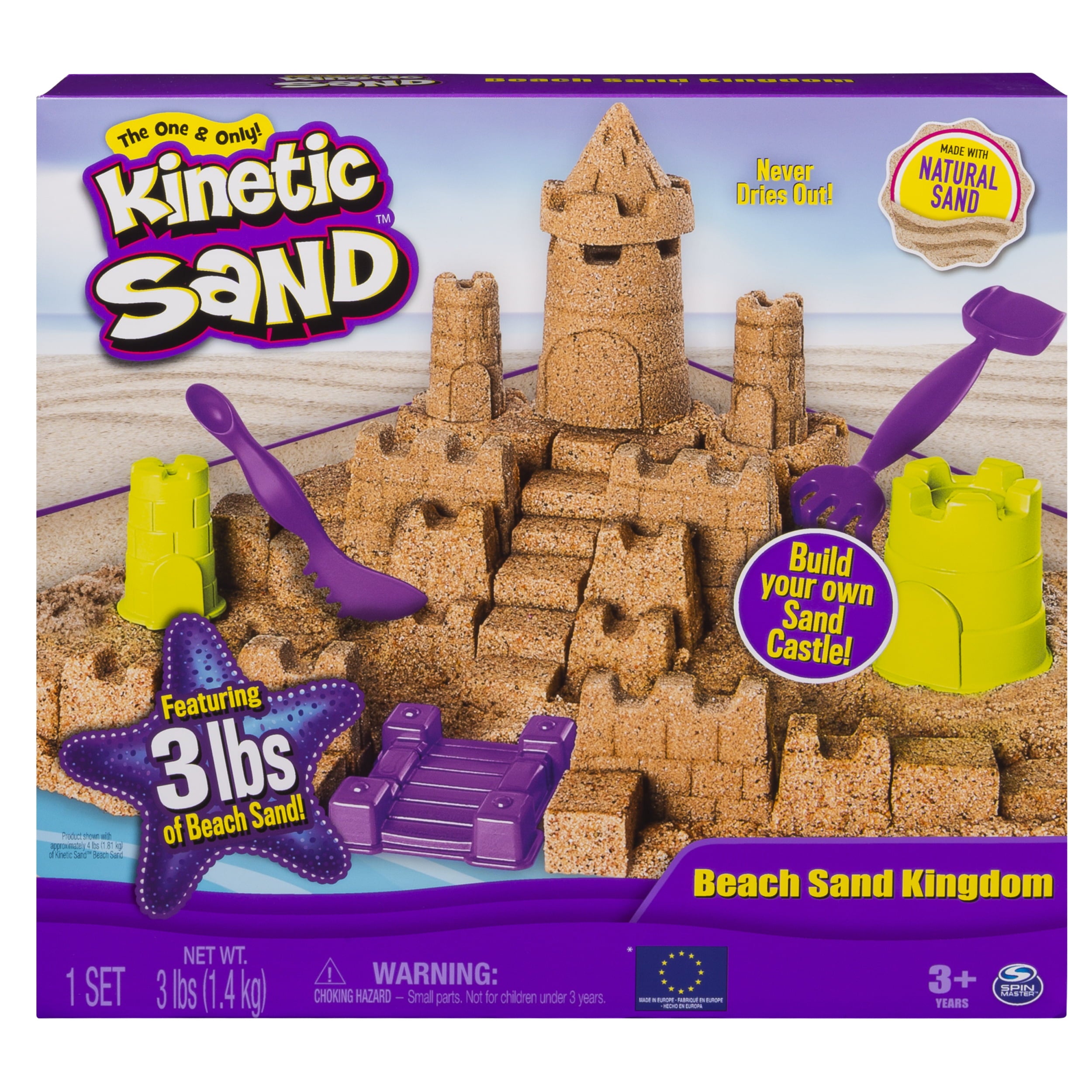 Kinetic Sand Beach Sand Kingdom Playset with 3lbs of Beach Sand, includes Molds and Tools, Play Sand Sensory Toys for Kids Ages 3 and up