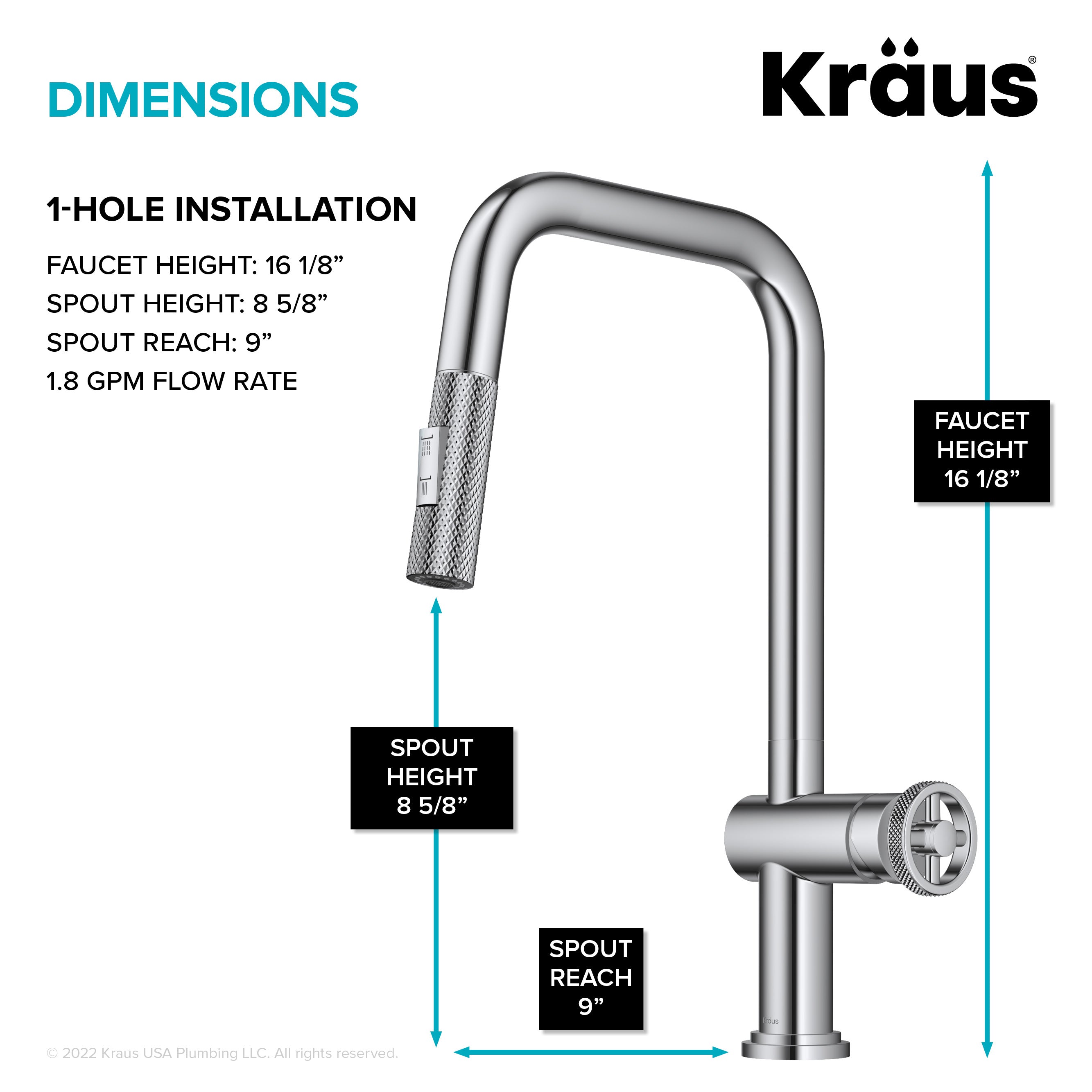 Kraus Urbix Industrial Pull-Down Single Handle Kitchen Faucet in Chrome