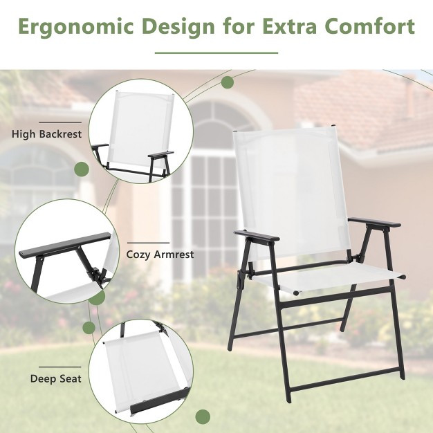 Tangkula Set Of 4 Patio Portable Metal Folding Chairs Dining Chair Set White