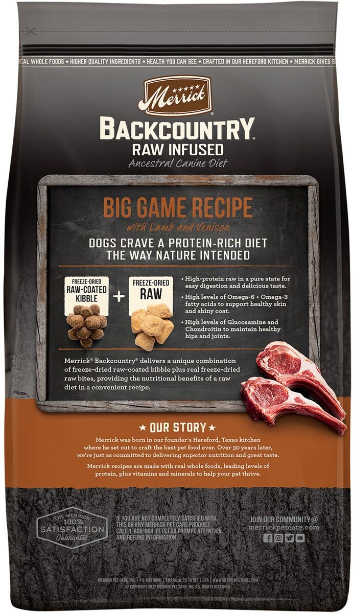 Merrick Backcountry Freeze-Dried Raw Grain-Free Big Game Recipe with Lamb， Wild Boar and Venison Dry Dog Food