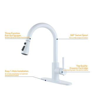 Boyel Living Modern 3-Spray Patterns 1.8 GPM Single Handle Pull Down Sprayer Kitchen Faucet with 10 in . L Deck Plate in Matte White BL-PB1020B-W