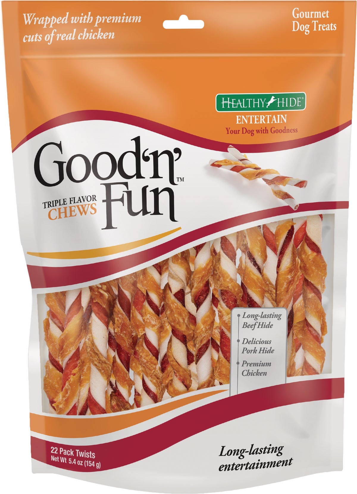 Healthy Hide Good#039n Fun Triple Flavor Twists Chew 22-Pack