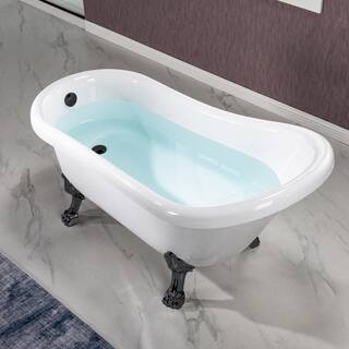 WOODBRIDGE Detroit 59 in. Heavy Duty Acrylic Slipper Clawfoot Bath Tub in White Claw Feet Drain  Overflow in Matte Black HBT7012