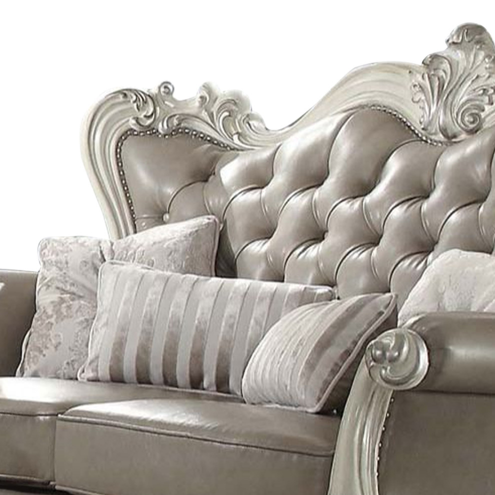 Benzara BM269042 Loveseat With Curved Scroll Back and Nailhead Trim  Gray   Victorian   Loveseats   by Uber Bazaar  Houzz