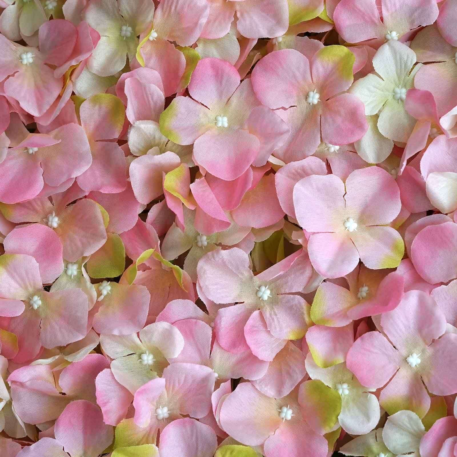 Pink / Cream UV Protected Hydrangea Flower Wall Mat Backdrop 4 Artificial Panels 11 Sq ft.