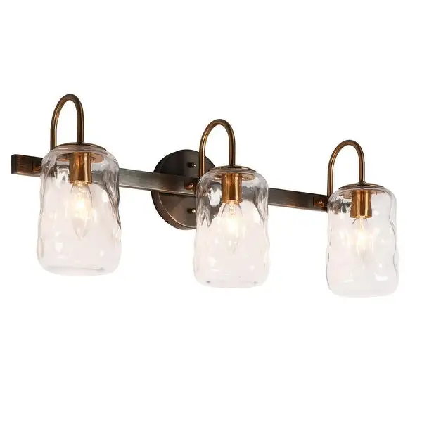 Mid-century Modern Gold 3-Light Bathroom Vanity Light Unique Glass Wall Sconces - L24