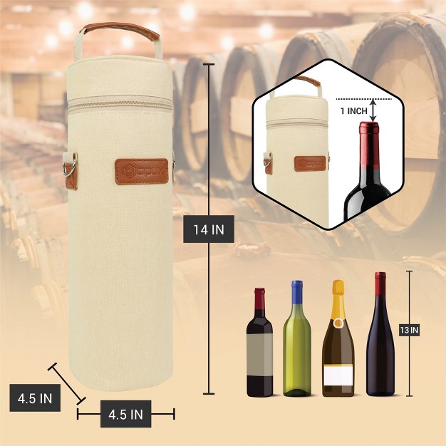 Opux Wine Bag Single Bottle Carrier Tote Shoulder Strap Insulated Thermal Carry Case Cooler Travel Picnic Beach Gift