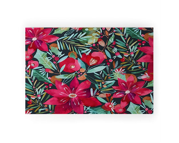 Cayenablanca Watercolour Christmas Flowers Looped Vinyl Welcome Mat Society6