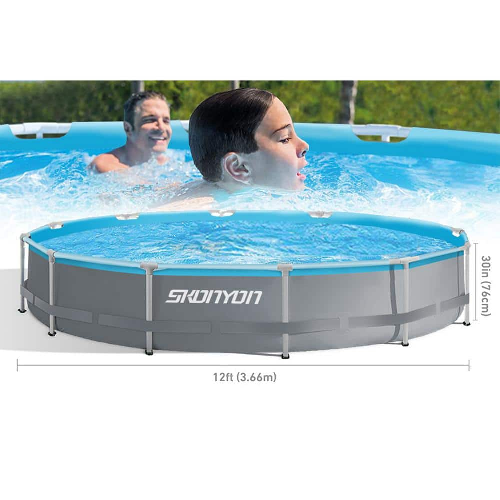 Alpulon 12 ft. Round x 30 in. D Metal Frame Above Ground Pool with Pump and pool Cover ZY1C0508