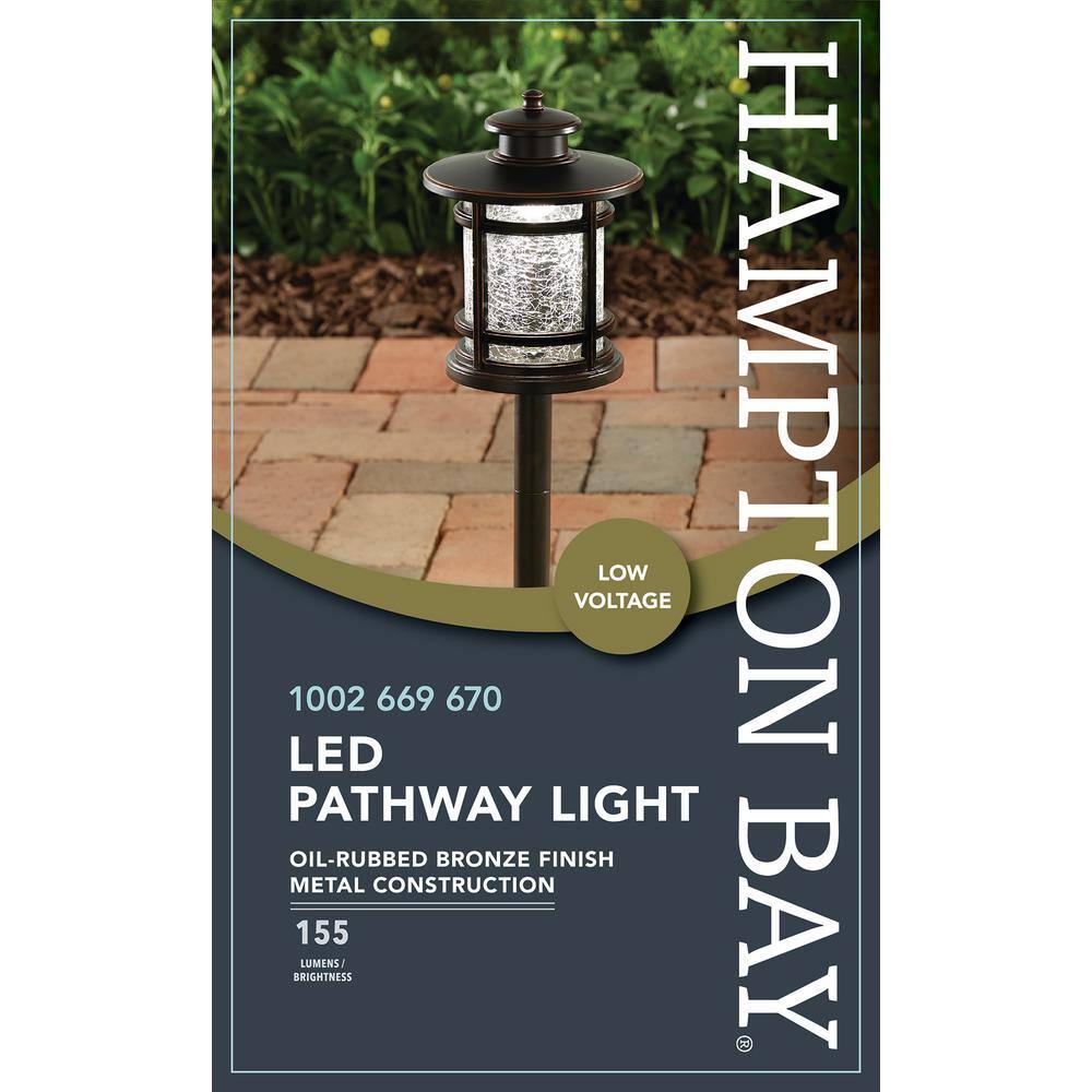 Hampton Bay Birmingham 3-Watt Oil Rubbed Bronze Outdoor Integrated LED Landscape Path Light with Crackled Shade JAQ1501L-2Crac