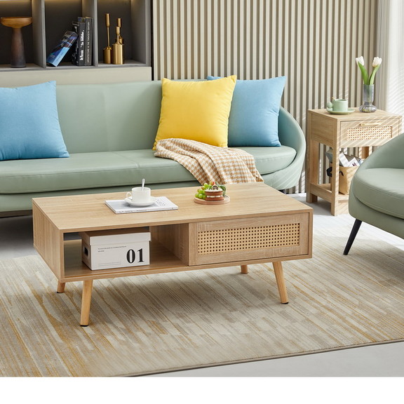 41.34 Rattan Coffee Table  Sliding Door for Stora...