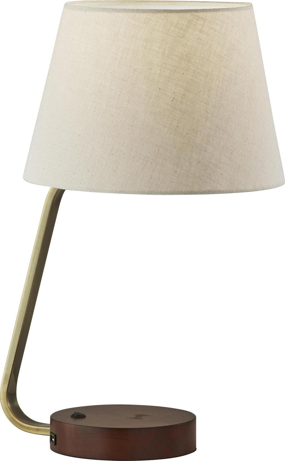 Adesso Louie Qi Table Lamp， Antique Brass with Walnut Rubberwood Base