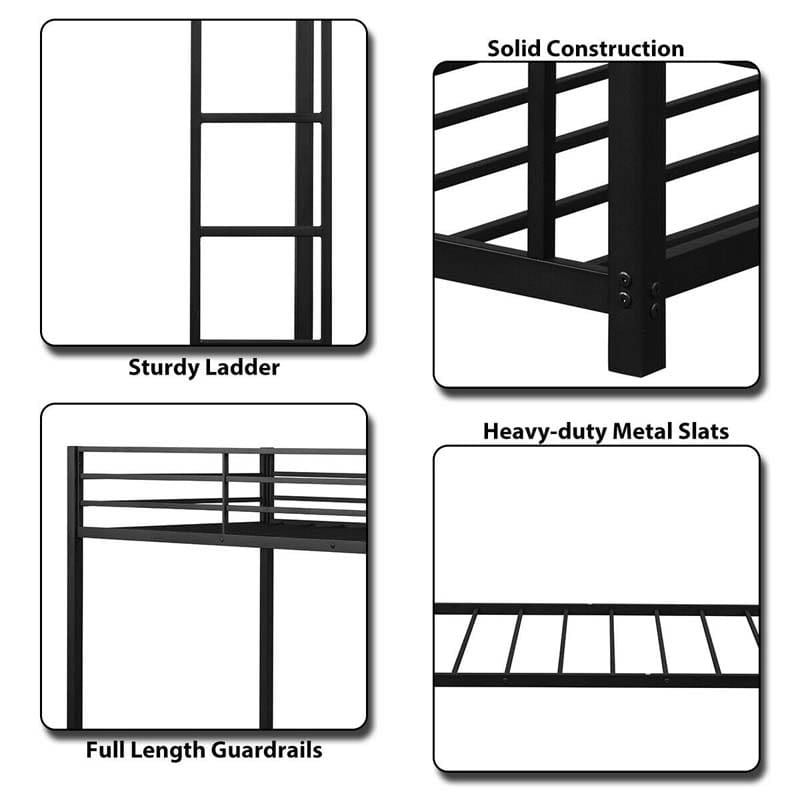 Metal Bunk Bed Twin Over Twin, Classic Bunk Bed Frame Platform with Side Ladder & Safety Guardrail