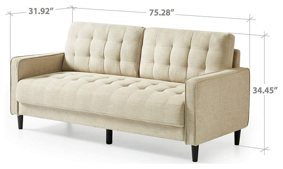 Mid Century Sofa  Grid Tufted Cushioned Seat  ampBack With Track Arms   Midcentury   Sofas   by Decor Love  Houzz